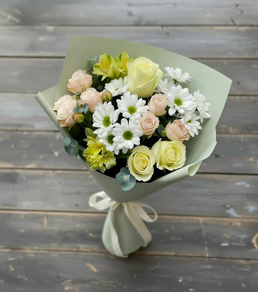 Букет цветов из: Альстромерии, Розы и Хризантемы в Заметчино