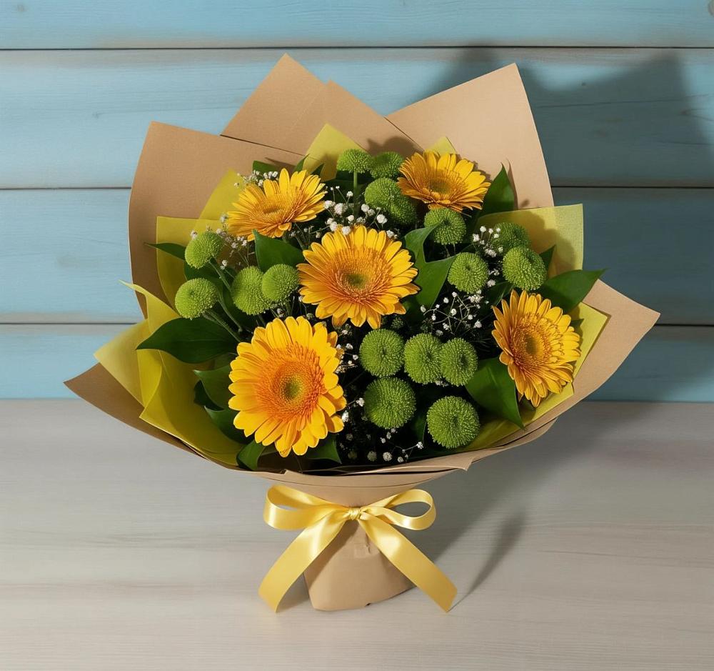 Букет цветов из: Герберы и Хризантемы в Заметчино
