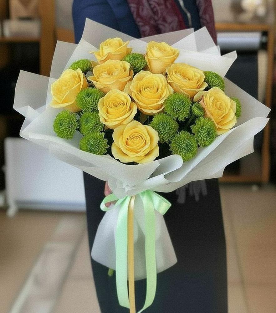 Букет цветов из: Хризантемы и Розы в Заметчино