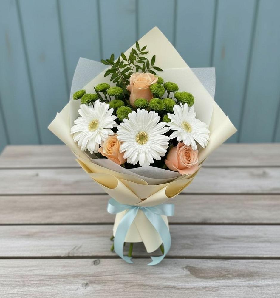 Букет цветов из: Герберы, Розы и Хризантемы в Заметчино
