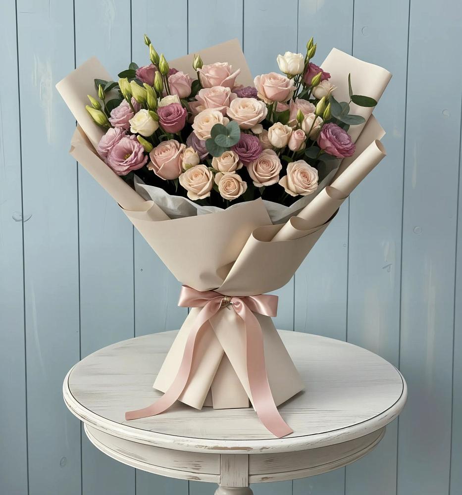 Букет цветов из: Розы и Лизиантусы в Заметчино