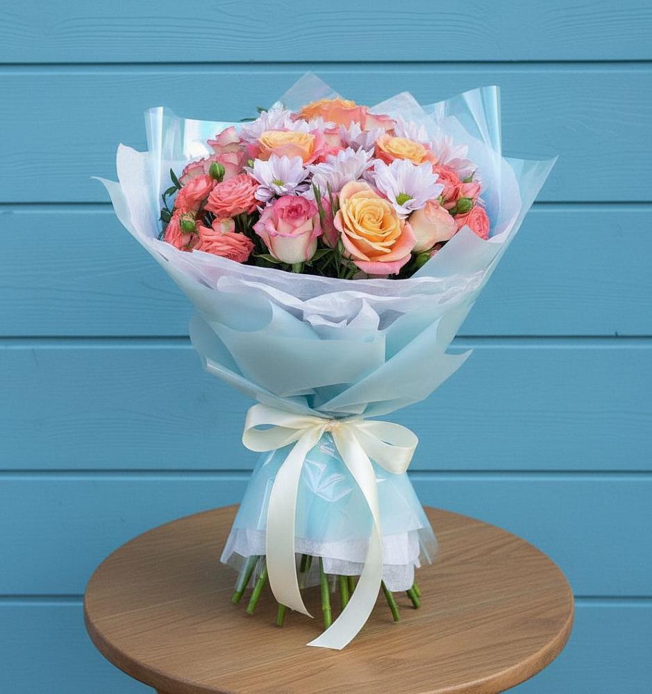 Букет цветов из: Хризантемы и Розы в Заметчино