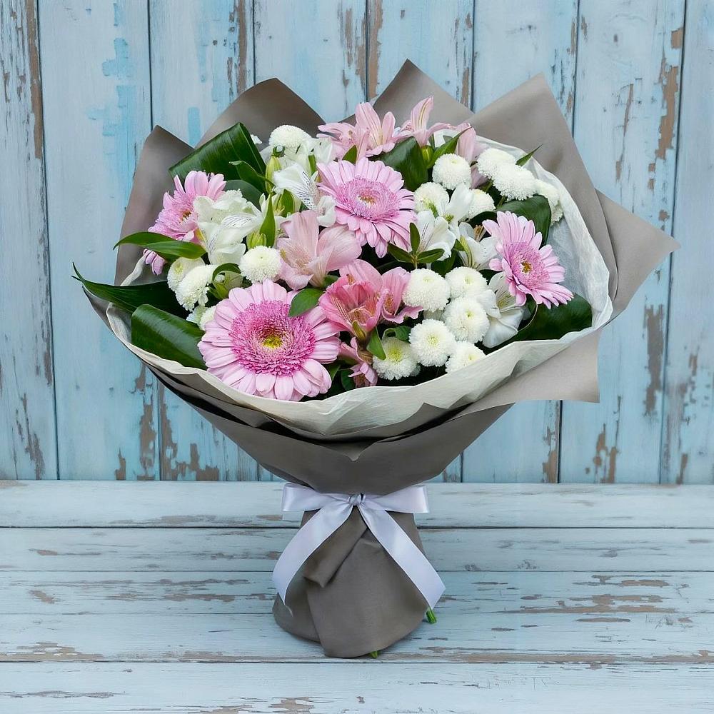 Букет цветов из: Герберы, Альстромерии и Хризантемы в Заметчино