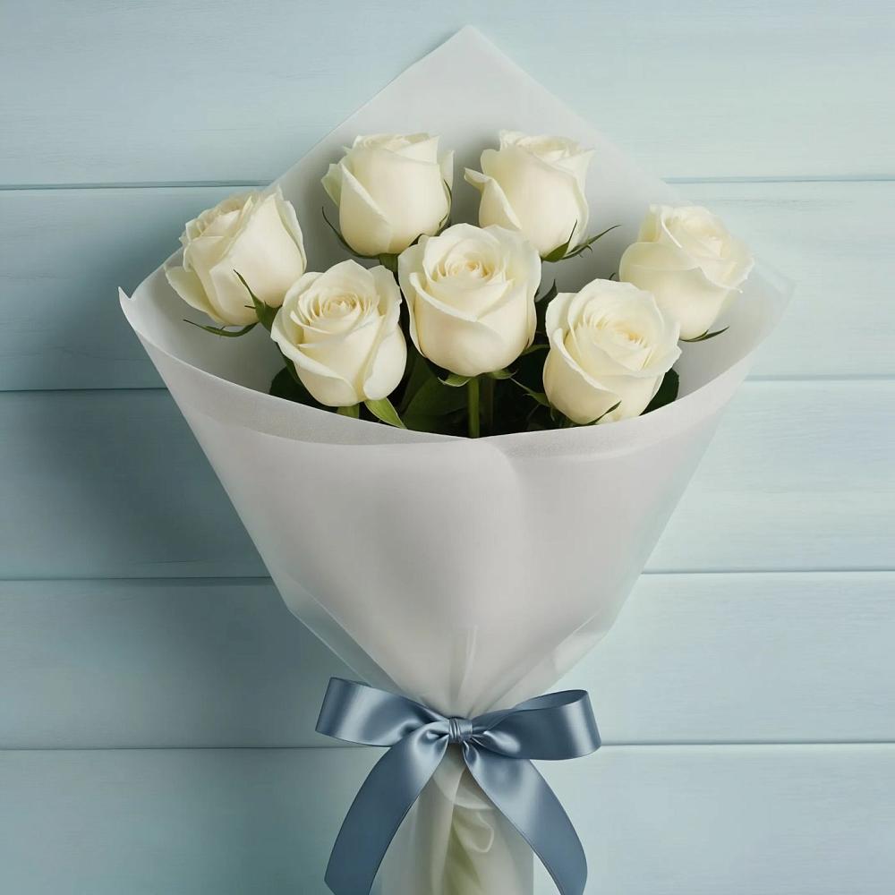 Букет 7 Белых роз Эдлесс Лав в Заметчино